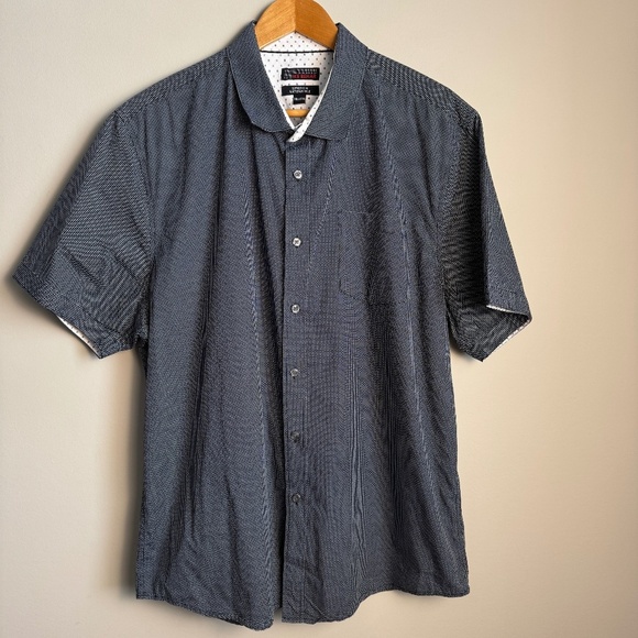 IKE Behar Men's Short Sleeve X Patterned Casual Button‎ Up Shirt Charcoal XXL - Picture 1 of 12